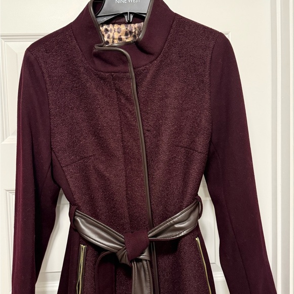 Nine West Women's Burgundy Wool Blend Coat with Belt - NEW - Picture 2 of 15